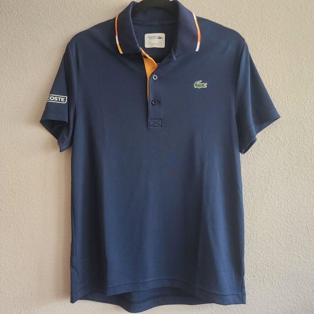 Lacoste Navy Polo with Yellow and White Collar Trim